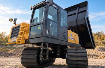 Morooka MST130CR tracked dumper with raised black dump body on a construction site